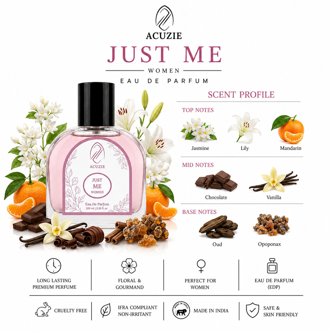 Just Me Perfume for Women | Long Lasting Fresh Floral Vanilla Intense Eau de Parfum EDP Fragrance | Daily Wear Scent 100ml - Image 2