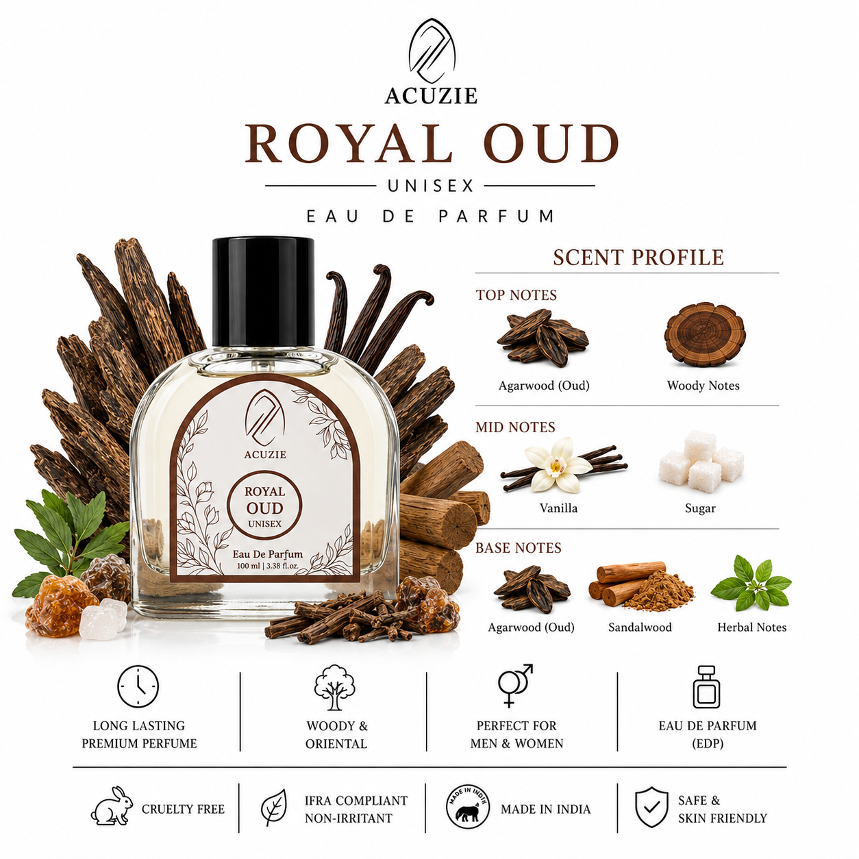 Royal Oud Perfume for Men & Women | Long Lasting Deep Woody Intense Eau de Parfum EDP Fragrance | Unisex Daily Wear Scent 100ml - Image 2