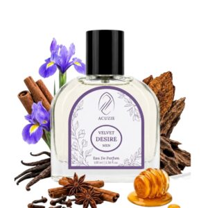 Velvet Desire Perfume for Men | Long Lasting Luxury Warm Woody Eau de Parfum EDP | Premium Iris Vanilla Honey Tobacco & Sweet Spice Oud Wood Fragrance Daily Wear Scent 100ml